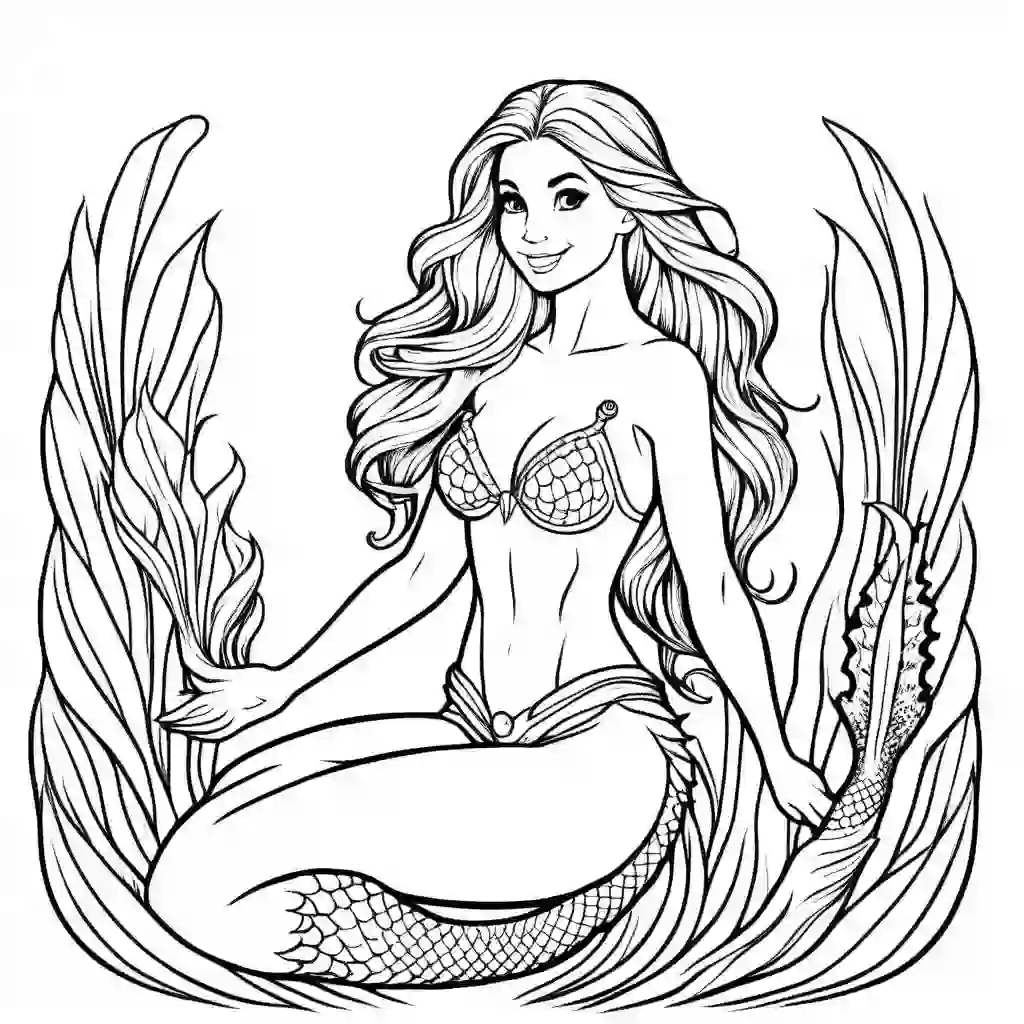 Mermaid with Oceanic Plants coloring pages